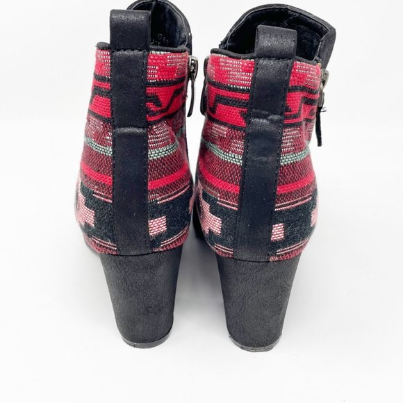 Bella Marie Womens Black Red Canvas Western Zip Up Heel Bootie Size 6.5 - Picture 6 of 13